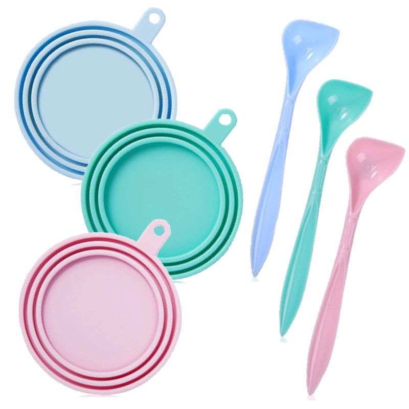 WAFJAMF Silicone Pet Can Covers,Dog Cat Food Can Lids and Spoons,Universal BPA Free,Fit Multiple Sizes Dishwasher Safe-3Pack - Image 1